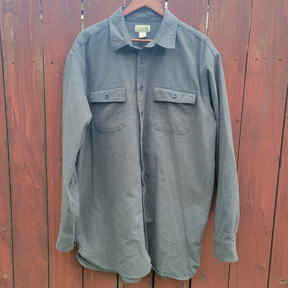 LL Bean Chamois Cloth Shirt Mens XL Tall Charcoal Gray Heavy Cotton Outdoor Fall